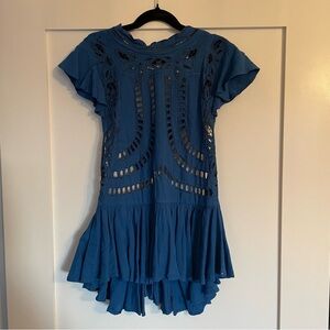 Free People Blue Cutout Ruffled Hem Camisole